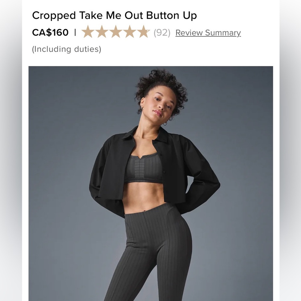ALO Yoga Black Cropped Button-Up Top